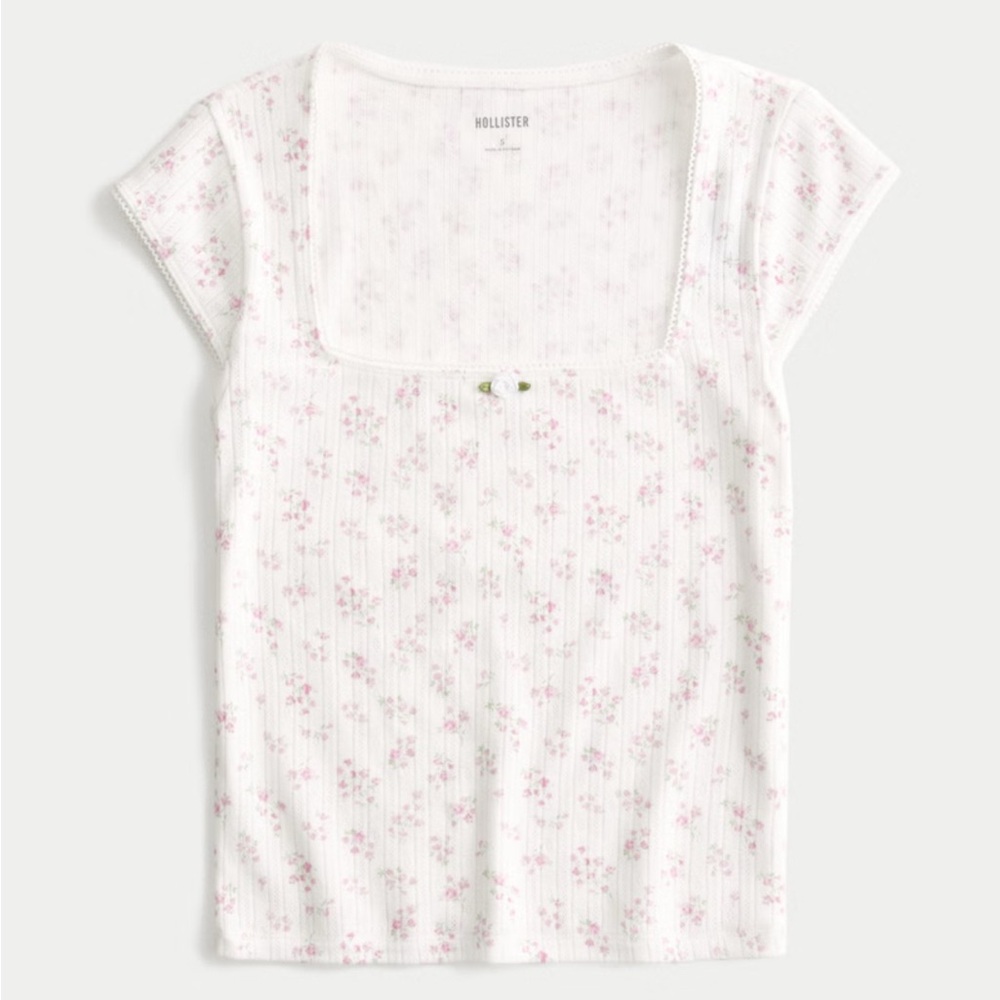 Hollister White Fitted Cap Sleeve Blouse
